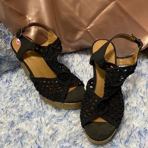 Limelight 6 Black Macramé Wedges